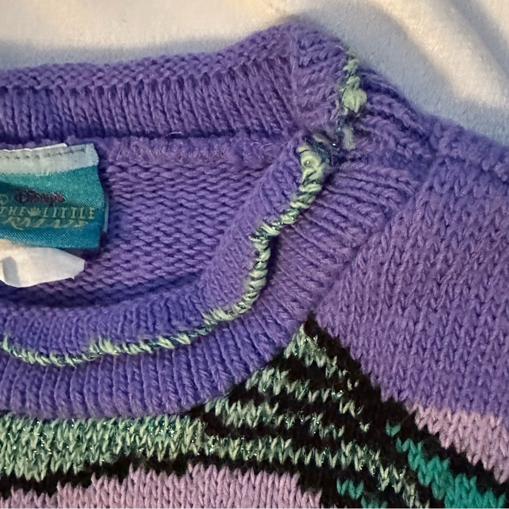 Vintage 90s Disney Ariel The Little Mermaid Knit Sweater 6X Girls Youth Purple - Picture 6 of 6
